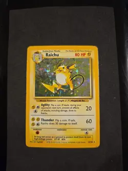 Pokemon TCG Raichu Holo Rare Card 14/102 Base Set 1999 WOTC MP - Image 1