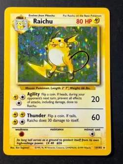 Raichu 14/102 Holo Rare Base Set - Pokemon Card WOTC Near Mint - - Image 1