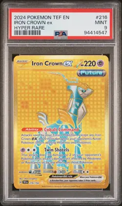 PSA 9 Iron Crown Ex Hyper Rare #216 2024 Pokemon Tef En-Temporal Forces 94414547 - Image 1