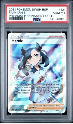 2021 POKEMON SWSH MARNIE PREMIUM TOURNAMENT COLLECTION FULL ART/MARNIE PSA 10 - Image 1