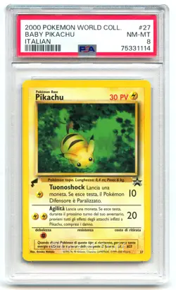 PSA 8 NM/MT Italian Baby Pikachu Promo Pokemon World Collection 2000 27 -14 - Image 1