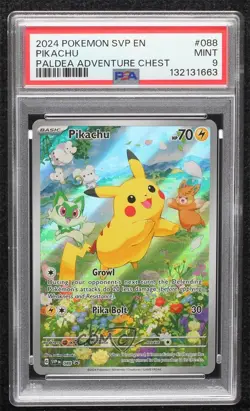 Pikachu (Paldea Adventure Chest) Holo Pokemon Scarlet & Violet Black Star PSA 9 - Image 1