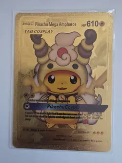Pokemon Pikachu Mega Ampharos Gold Foil FanArt - Image 1