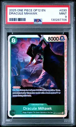 2025 ONE PIECE OP12-LEGACY OF THE MASTER #030 DRACULE MIHAWK PSA 9 - Image 1