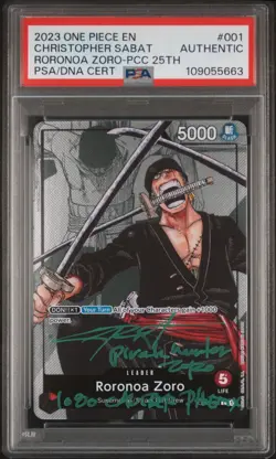 ONE PIECE RORONOA ZORO CHRISTOPHER SABAT OP01-001 25TH AUTO SIGNED INSCRIBED PSA - Image 1