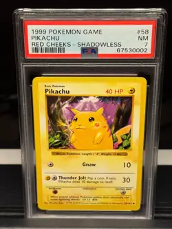 RED CHEEKS PIKACHU PSA 7 NM 058/102 Pokemon Shadowless Base Set - Near mint - Image 1