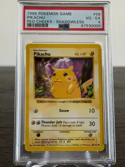 RED CHEEKS Pikachu 058/102 Pokemon Base Set (Shadowless) 1999 PSA 4 - cool cert - Image 1