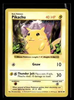 1999 Pokemon Base Set Shadowless Pikachu #058/102 FX3236 - Image 1