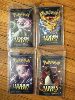 Lot of 4 Pokemon TCG Hidden Fates Booster Packs, New, Sealed - Image 1