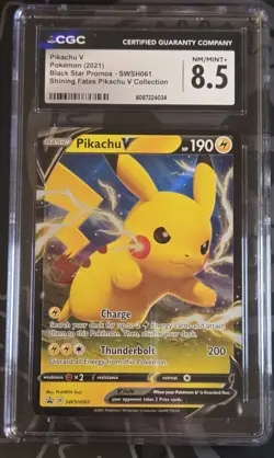 Pokemon TCG SWSH061 Pikachu v Black Star Promos Holo Card Near Mint CGC 8.5 - Image 1