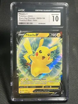 CGC 10 GEM MINT Pikachu V SWSH198 Black Star Promo Holo Pokemon - Image 1
