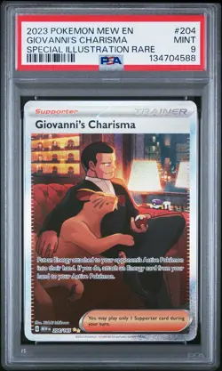 2023 POKEMON MEW EN-151 SPECIAL ILLUSTRATION RARE #204 GIOVANNI'S CHARISMA PSA 9 - Image 1