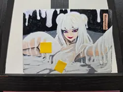 MTG Mountain Custom Alter White Slime Girl Waifu Hand Painted Acrylic by BAZAYO - Image 1