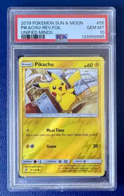 PSA 10 Pikachu 2019 Pokemon Sun & Moon Unified Minds Reverse Holo #55/236 - Image 1