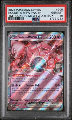 2025 POKEMON SVP EN-SV BLACK STAR PROMO #205 TEAM ROCKET'S MEWTWO EX PSA 10 - Image 1