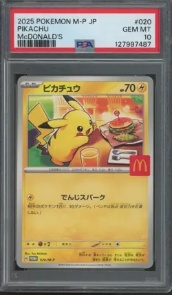 2025 Pokemon Japanese McDonalds Promo #020 Pikachu Gem Mint PSA 10 - Image 1