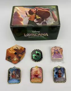 Disney Lorcana Fabled League Pins, Deck Box, Lore Counter - Goofy, Lilo, Aurora - Image 1