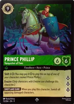 73/204 PRINCE PHILLIP VANQUISHER OF FOES EN9 SUPER RARE DISNEY LORCANA CARD - Image 1