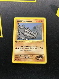 1st Edition Brock’s Rhyhorn 70/132 LP -Vintage Pokemon Card- Gym Heroes (7q) - Image 1