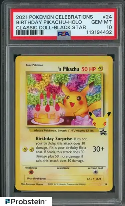2021 Pokemon BIRTHDAY PIKACHU #24 Celebrations Classic HOLO PSA 10 - Image 1