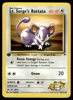 Pokemon TCG Gym Hero's 1st Edition #82/132 Lt. Surge's Rattata LP - Image 1