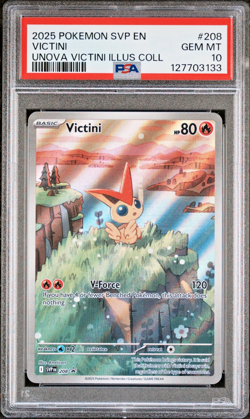 2025 POKEMON SVP EN-SV BLACK STAR PROMO #208 VICTINI UNOVA ILLUS COLL PSA 10 - Image 1