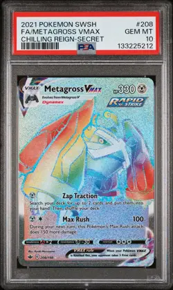 Pokemon TCG Metagross VMAX 208/198 Chilling Reign Rainbow Secret Rare PSA 10 - Image 2