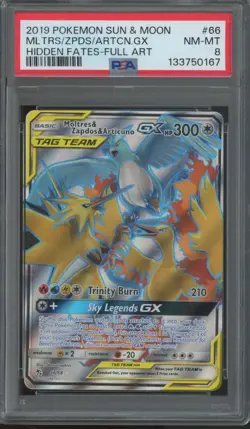 2019 Pokemon Sun & Moon Hidden Fates #66 Moltres Zapdos Articuno GX PSA 8 - Image 1