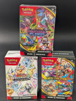 Pokemon Prismatic Evolutions Mega Evol & Mega Phantasmal Flames Booster Bl LOT 3 - Image 1