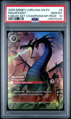 2025 DISNEY LORCANA EN P3-PROMO #5 MALEFICENT - MONSTROUS DRAGON PSA 10 - Image 1