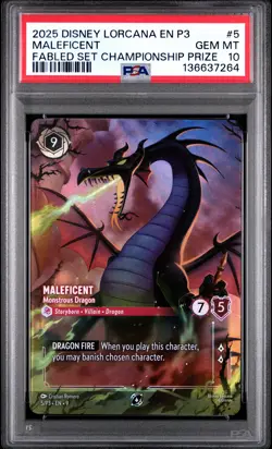 2025 DISNEY LORCANA EN P3-PROMO #5 MALEFICENT MONSTROUS DRAGON PSA 10 - Image 1