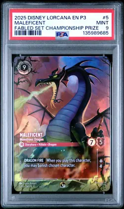 2025 DISNEY LORCANA EN P3-PROMO #5 MALEFICENT MONSTROUS DRAGON PSA 9 - Image 1