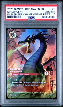 2025 DISNEY LORCANA EN P3-PROMO #5 MALEFICENT - MONSTROUS DRAGON PSA 10 - Image 1