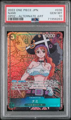 PSA 10 GEM MT NAMI OP02-036 ONE PIECE JPN. 2022 PARAMOUNT WAR ALTERNATE ART - Image 1