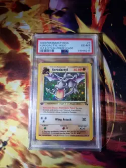 Pokemon TCG Aerodactyl Fossil 1st Edition Prerelease Holo Card 1/62 PSA 6 - Image 1