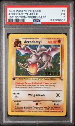 Aerodactyl 1st Edition RARE Prerelease POKEMON Card PSA 5 EX FOSSIL Holo 1/62 - Image 1