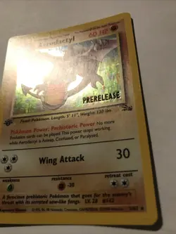 1st Edition Aerodactyl 1/62 PRERELEASE Brown Stamp Fossil Holo 1999 Pokemon Card - Image 2