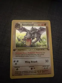 Pokemon Card Aerodactyl 1/62 1st Edition Fossil PreRelease Holo Rare WOTC MP - Image 1