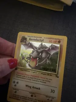 Pokemon Card Aerodactyl 1/62 1st Edition Fossil PreRelease Holo Rare WOTC MP - Image 2