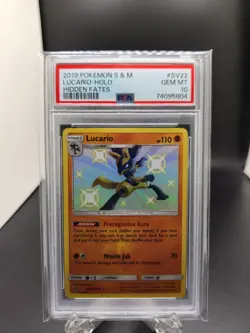 2019 Pokemon Sun & Moon Hidden Fates Lucario Holo Card SV22/SV94 PSA 10 - Image 1