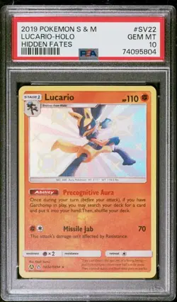 2019 Pokemon Sun & Moon Hidden Fates Lucario Holo Card SV22/SV94 PSA 10 - Image 4