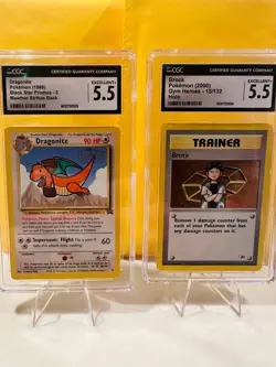 CGC 5.5 Vintage Pokemon Cards Lot - Dragonite Black Star Promo #5 & Brock Holo G - Image 1