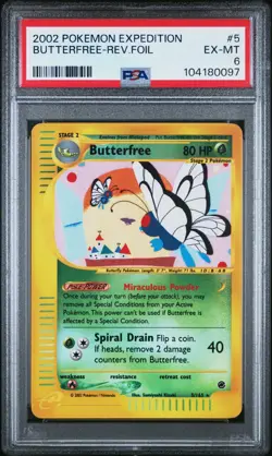 2002 POKEMON EXPEDITION 5/165 BUTTERFREE REVERSE HOLO RARE PSA 6 EX-MT - Image 1
