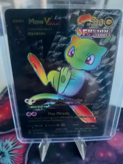 RAINBOW MEW Pokemon Black Foil Fan Art VMAX Display Card NM - Image 1