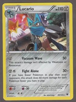 Lucario 63/124 XY Fates Collide Rare Holo Metal Pokemon Card 2016 NM - Image 1