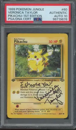 1999 Pokemon Jungle 1st Edition Pikachu Veronica Taylor PSA Authentic 10 Auto - Image 1