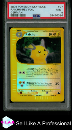 RAICHU-REV.FOIL GERMAN POKEMON SKYRIDGE 2003 27 PSA 9 - Image 1