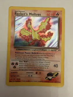 Pokemon TCG Rockets Moltres Holo Rare Card 12/132 Gym Heroes - Image 1