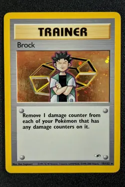 Pokemon TCG Brock Trainer Holo Rare Card 15/132 WOTC Gym Heroes MP - Image 1