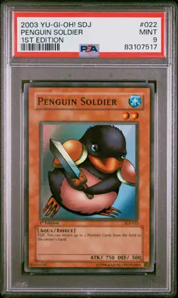 2003 YU-GI-OH! STARTER DECK: JOEY 1ST ED #022 PENGUIN SOLDIER PSA 9 - Image 1